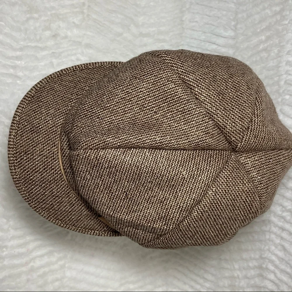 D&Y Newsboy Cap Brown Tweed Button Metallic Thread - Picture 7 of 16